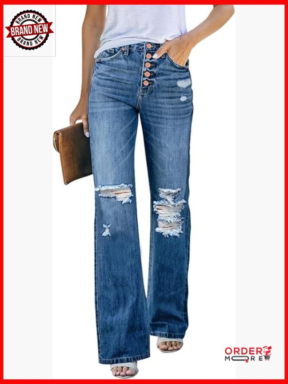 High Waisted Ripped Flare Bell Bottom Jeans Wide Leg Distressed